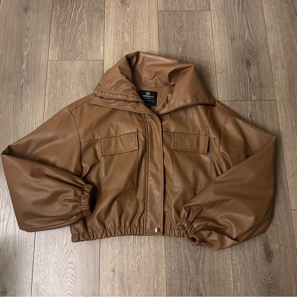 Brown Faux Leather Jacket womens xl